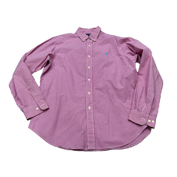 Ralph Lauren Mens Pink Gingham Classic Fit Pony Logo Button Down Shirt Size 16L - Picture 1 of 8